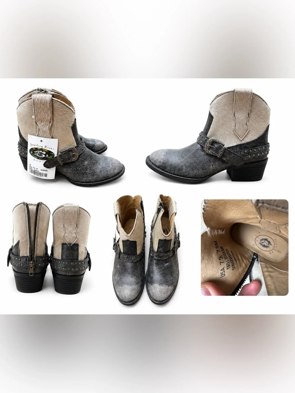 Women’s Sterling River Hair-On-Hide Western Ankle Boots Size 7.5